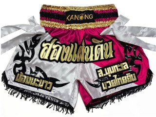 Kanong Customised  White and Red Muay Thai Shorts : KNSCUST-1182